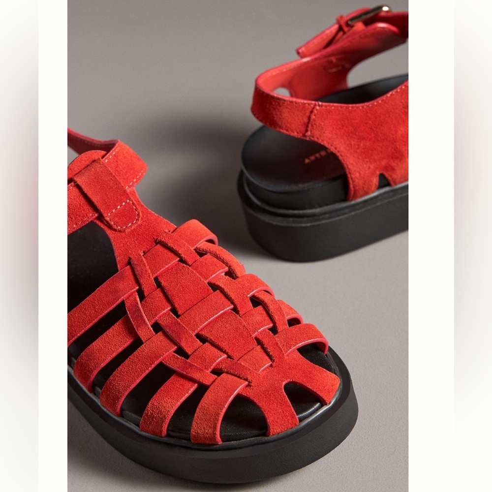 NWT! NEW IN BOX! By Anthropologie Footbed Fisherman Flats Red 8-8.5 EU 39 - Picture 4 of 9